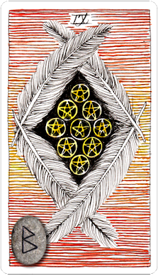 The Wild Unknown Tarot, Nine of Pentacles. Runes. Berkano