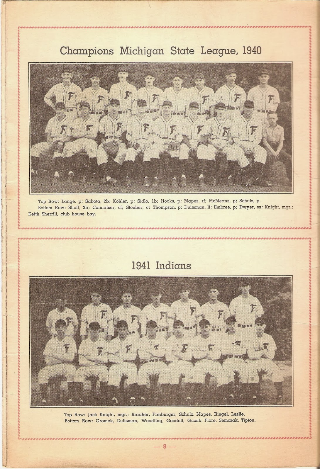 Baseball Programs Flint Baseball Indians (Michigan State League, 1941)