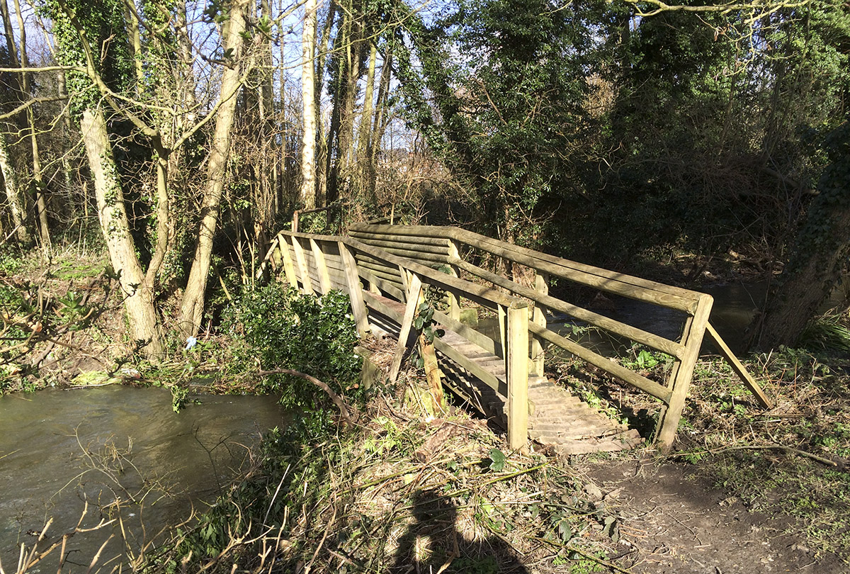 Bridge over the Darent on a walk round one of the lakes. Sevenoaks Wildlife Reserve, 22 February 2014. Bridge over the Darent on a walk round one of the lakes. Sevenoaks Wildlife Reserve, 22 February 2014.