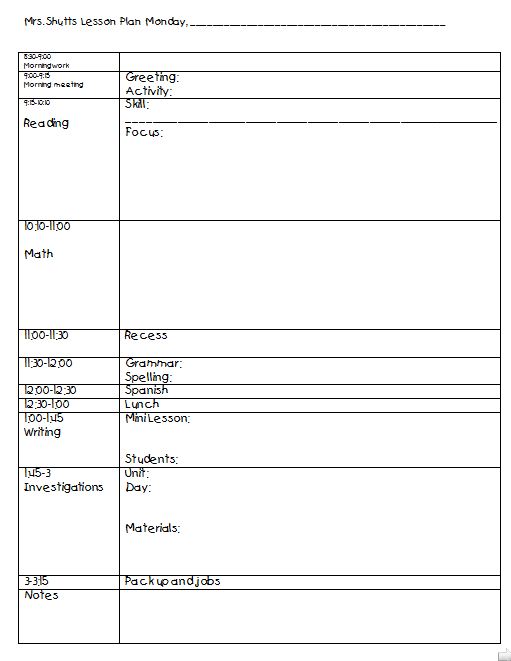 Reading And Writing Workshop Lesson Plan Template