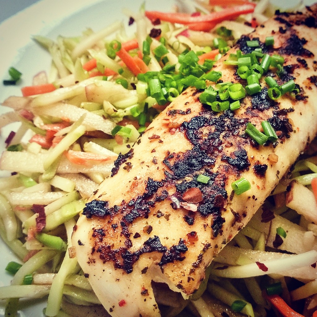 doughreme 10 minute Tilapia and Broccoli Slaw Salad