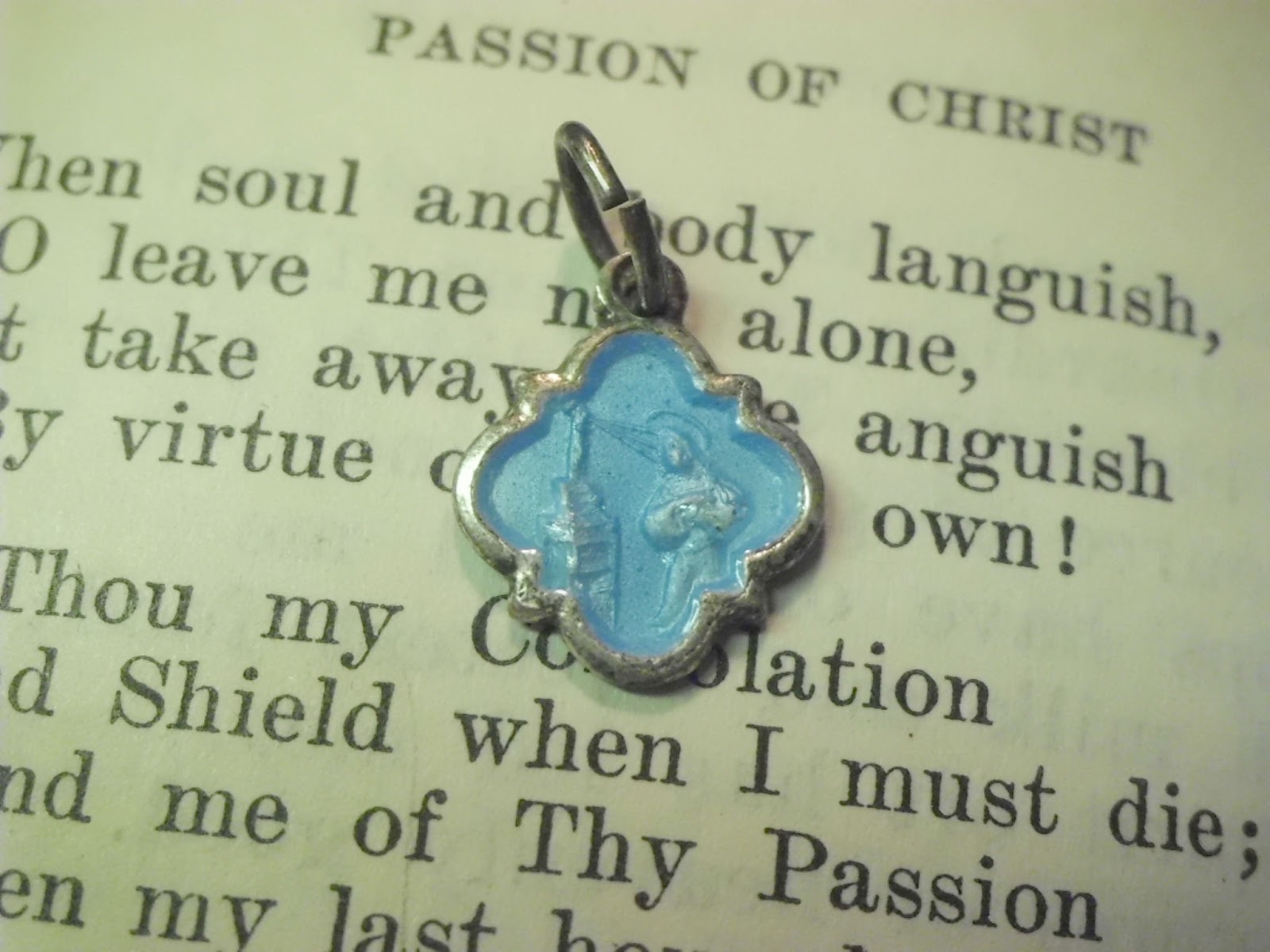 Vintage Religious Medals Tiny Vintage Blue Enamel Saint Rita of Cascia