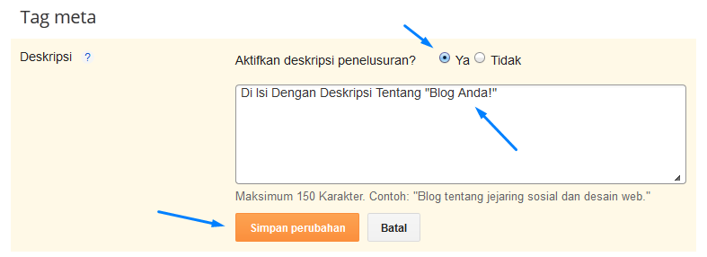 Mengaktifkan Deskripsi Penelusuran pada Postingan Blogger.
