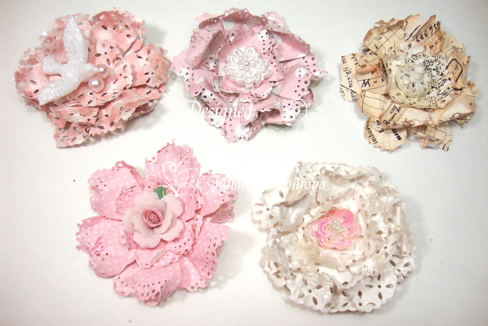 ShabbyChicJCouture Doily flower Tutorial Technique Hop