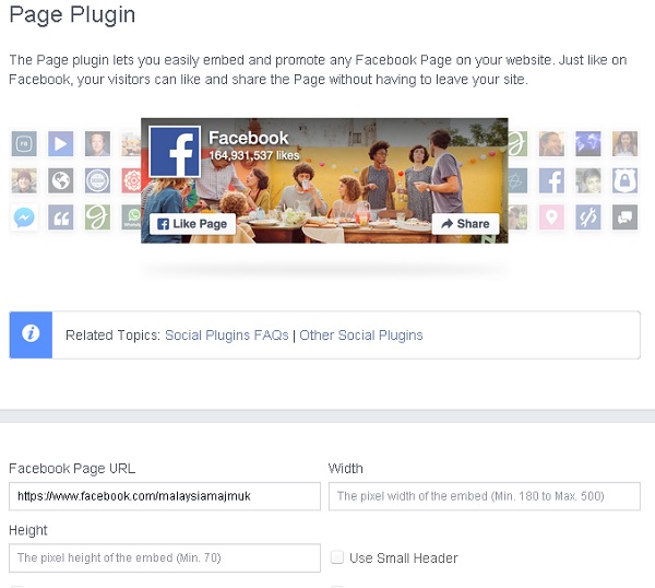 Paparan berikutnya dimana anda harus memilih opsyen-opsyen yang ada. Facebook Page untuk blog anda.