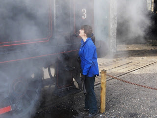 Angela with the blow down key, checking Twizell's boiler water level