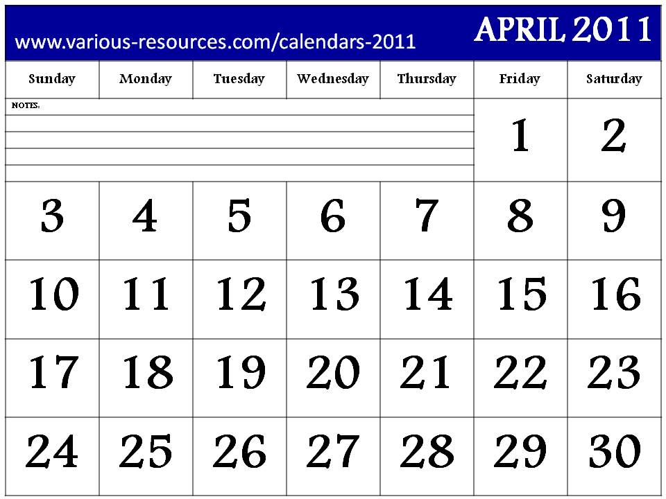 april 2011 calendar printable free. Free Printable April 2011