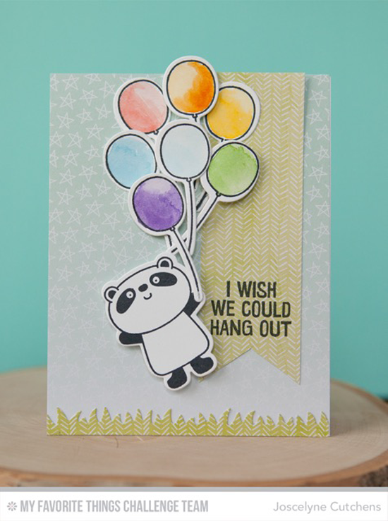 Panda with Balloons Card by Joscelyne Cutchens featuring the Miss Tiina Happy Pandas stamp set and Die-namics #mftstamps