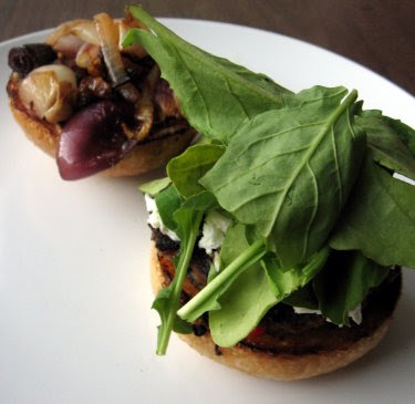 lamb burger with goat cheese and caramelized onions