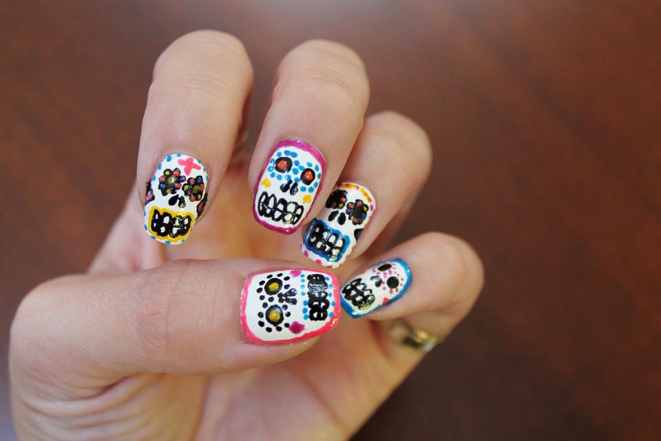 Sugar Skull and Cobweb Nail Art Jersey Girl, Texan Heart