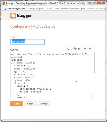 How to Add Twitter Feed Widget on Blogger Procedure 8 How to Add Twitter Feed Widget on Blogger Procedure 8 by www.maxginez3.com