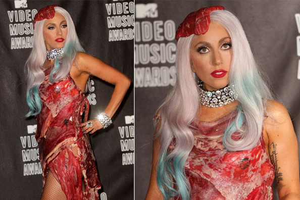 lady gaga meat dress. Lady Gaga made some kind of