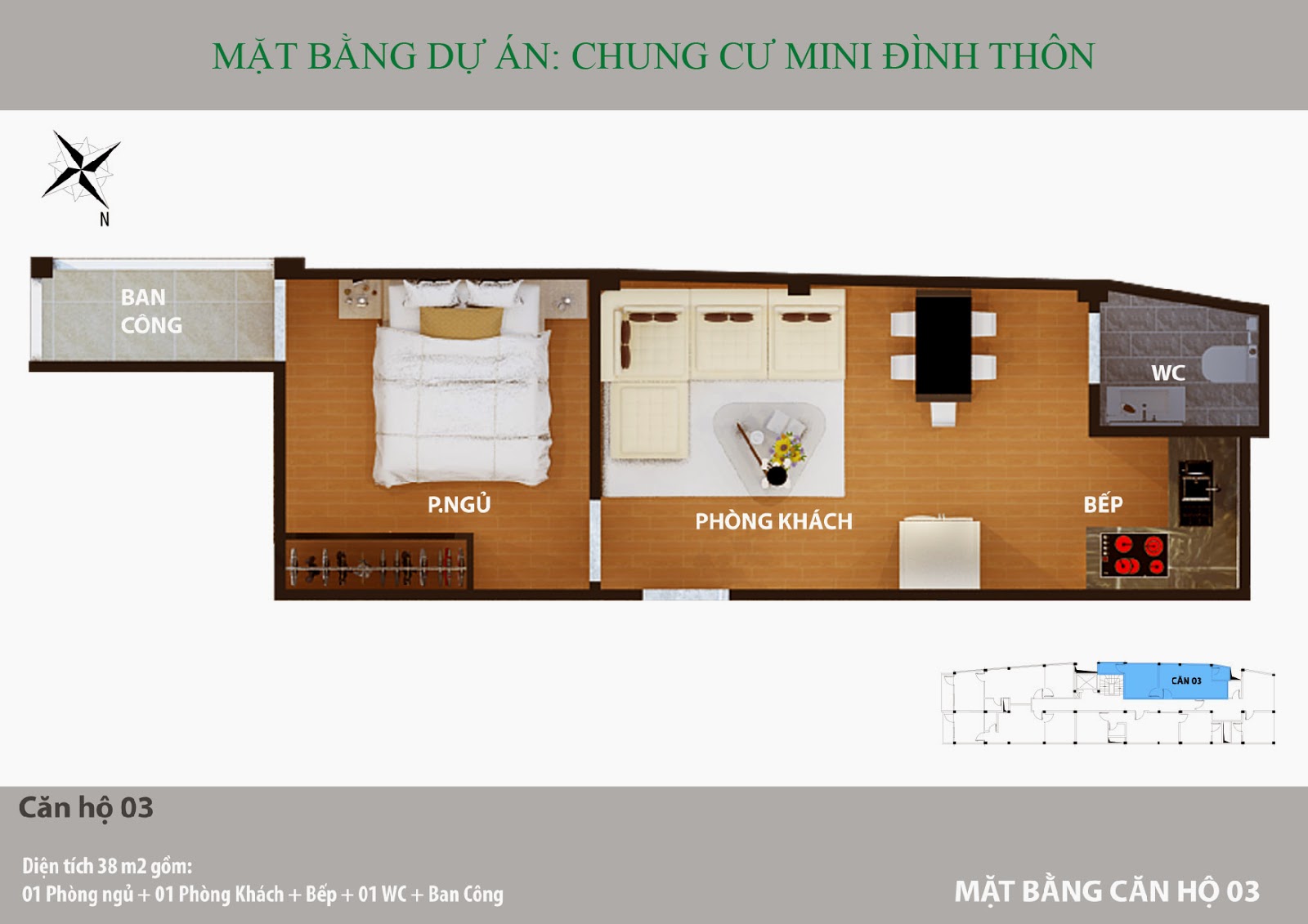 Căn hộ 1 phòng ngủ điển hình chung cư mini Mỹ Đình Căn hộ 1 phòng ngủ điển hình chung cư mini Mỹ Đình