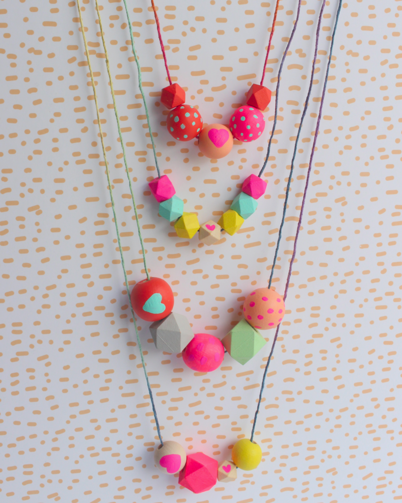 The bright colors, the fun string, these necklaces and bracelets would be perfect for any Valentine's Day party! 