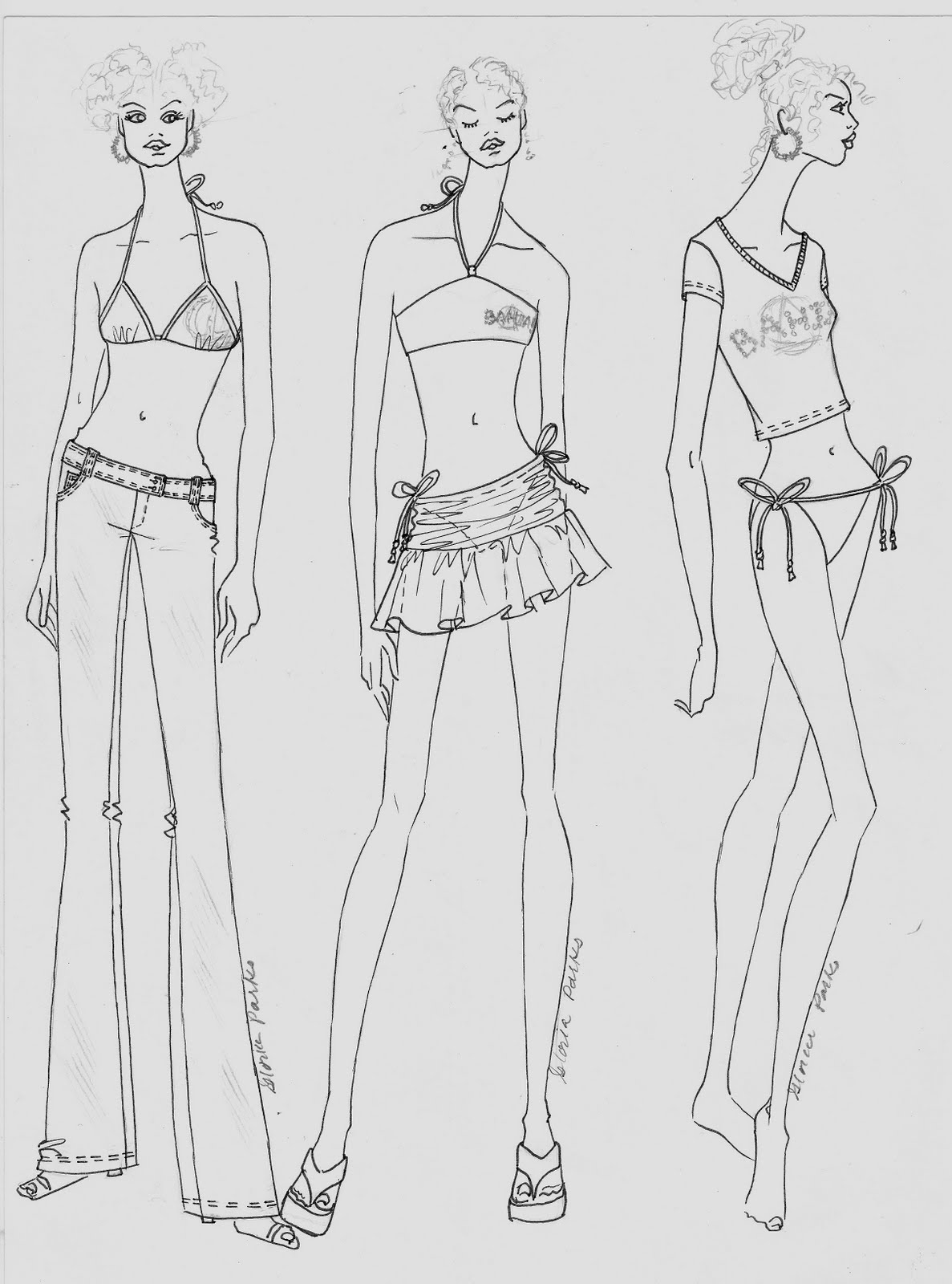 Gloria Rive Gauche Junior Swimwear Design and Hand Sketches Done with