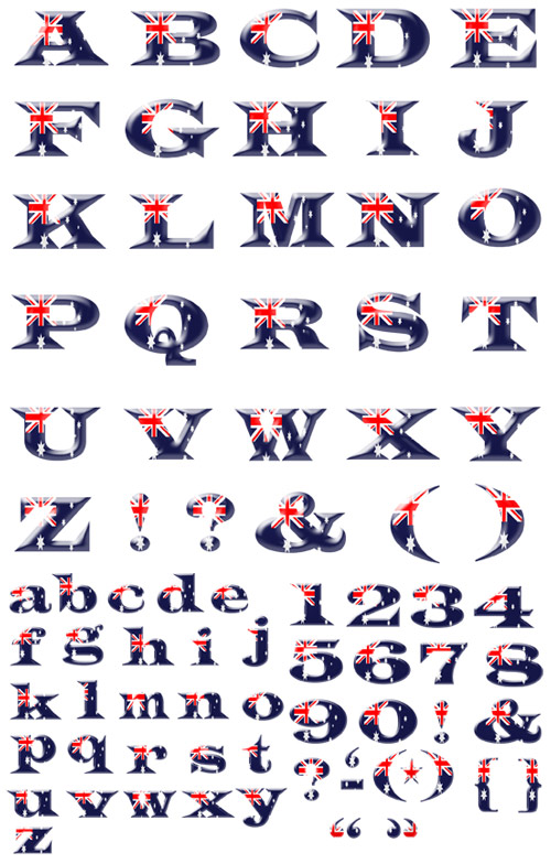 Quality Graphic Resources Australian Flag Alphabet and Numbers