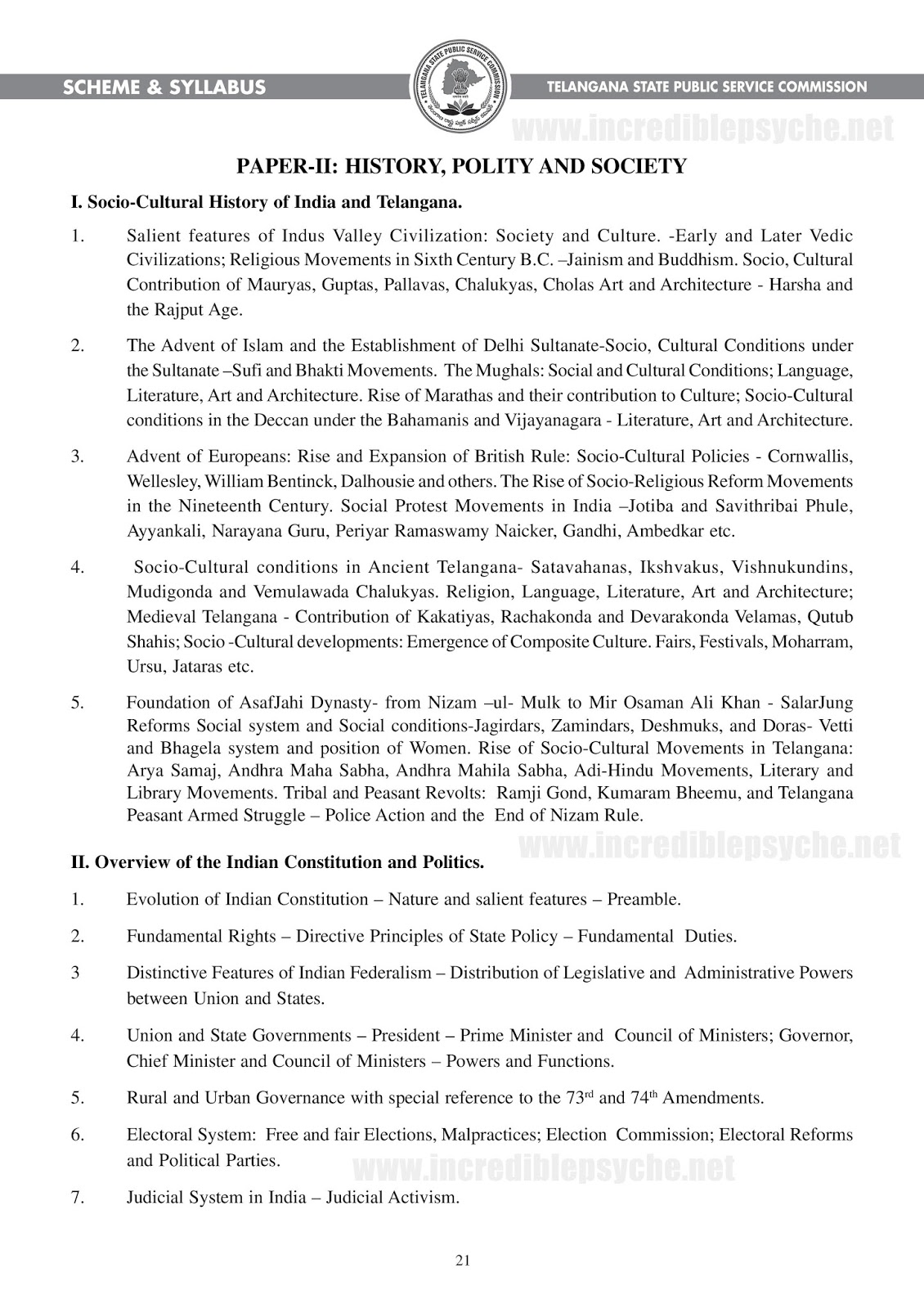 Telangana TSPSC Group II Services Posts Paper -II Examination Syllabus Telangana TSPSC Group II Services Posts Paper -II Examination Syllabus