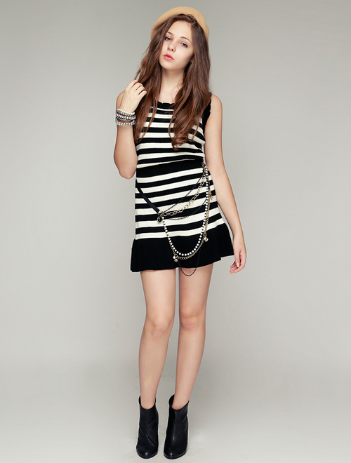 Striped Knit Top and Skirt Set