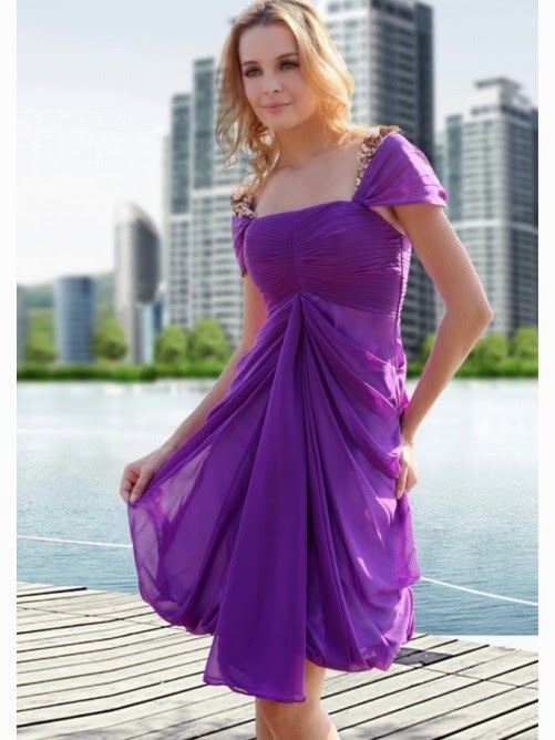 Cap Sleevless Mini A-line Empire Style Square Neck Chiffon Dress Cap Sleevless Mini A-line Empire Style Square Neck Chiffon Dress