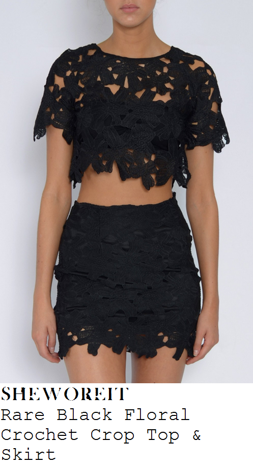 jessica-wright-black-floral-cut-out-crochet-short-sleeve-crop-top-and-bodycon-mini-skirt-co-ords-ricky-rayment--birthday