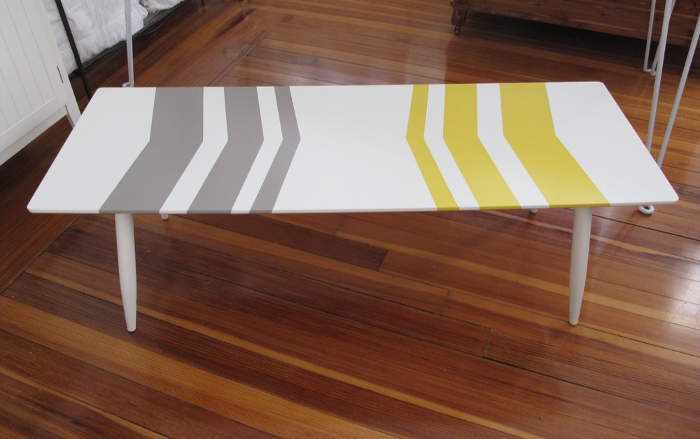 Blue Lamb Furnishings Striped Mid Century Modern Coffee Table Sold