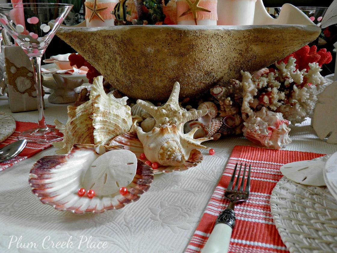 Plum Creek Place DIY Giant Clam Shell And Sunrise Seashell Tablescape