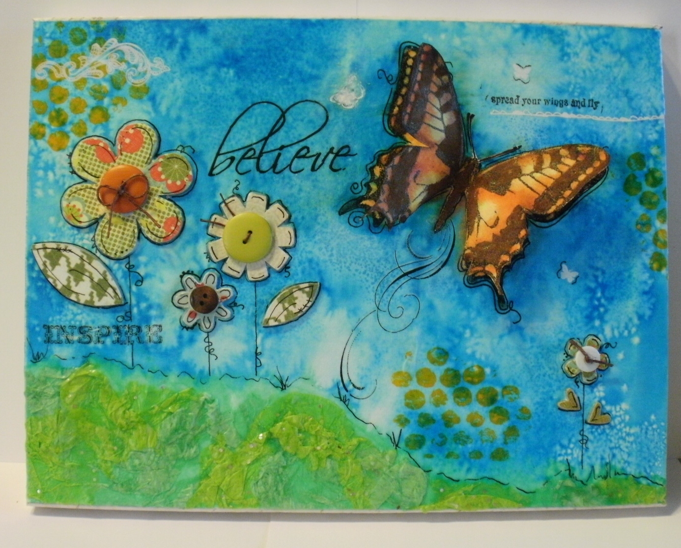 Creative Paint & Paper 12x9 Watercolor Mixed media Butterfly Plaque