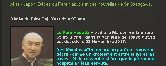 Akita / Japon: Décès du Père Yasuda et des nouvelles de Sr Sasagawa.