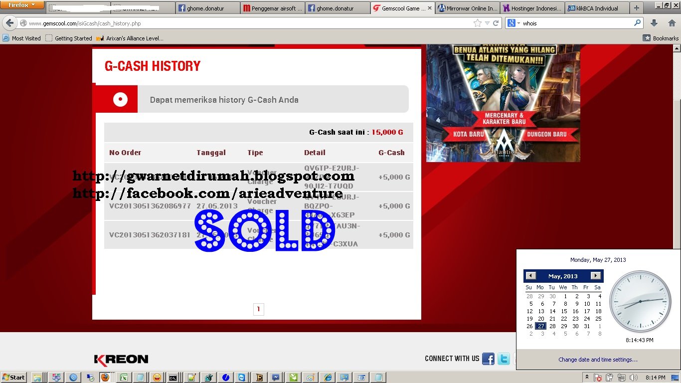 CASH SHOP voucher gemscool murah