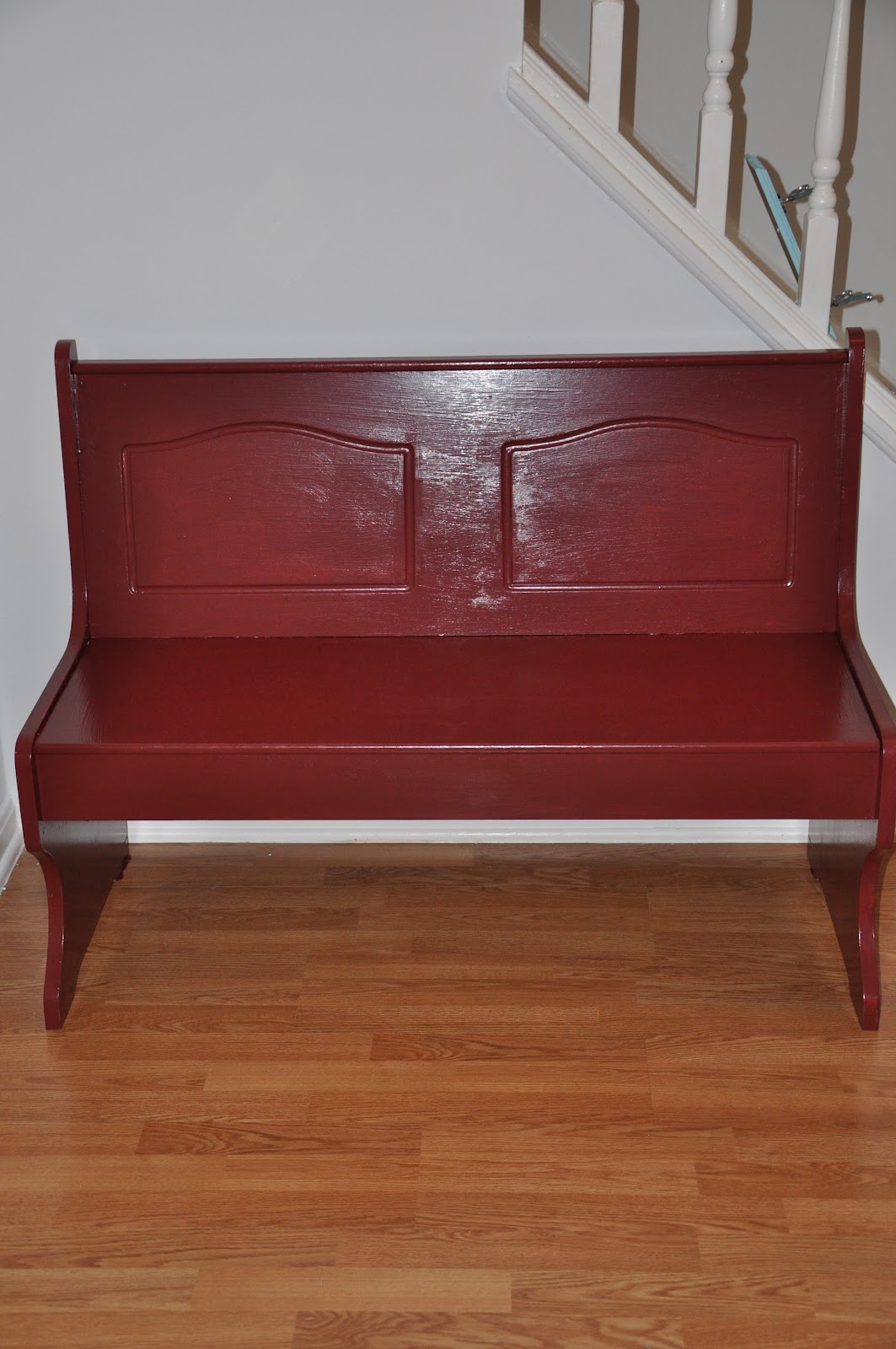 The Adventures of an Air Force Family Red Bench for our Entryway!