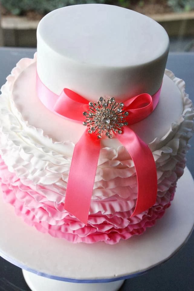 pink ruffle ombre bling cake