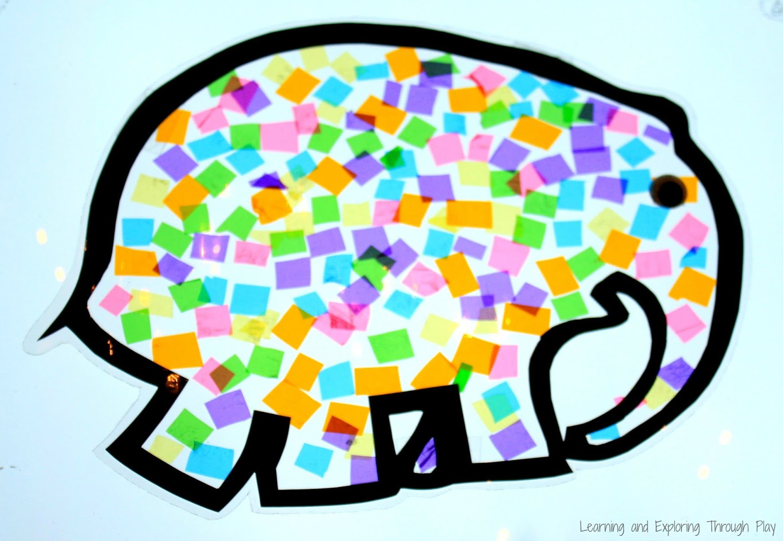 Learning and Exploring Through Play Elmer Inspired Suncatcher Craft