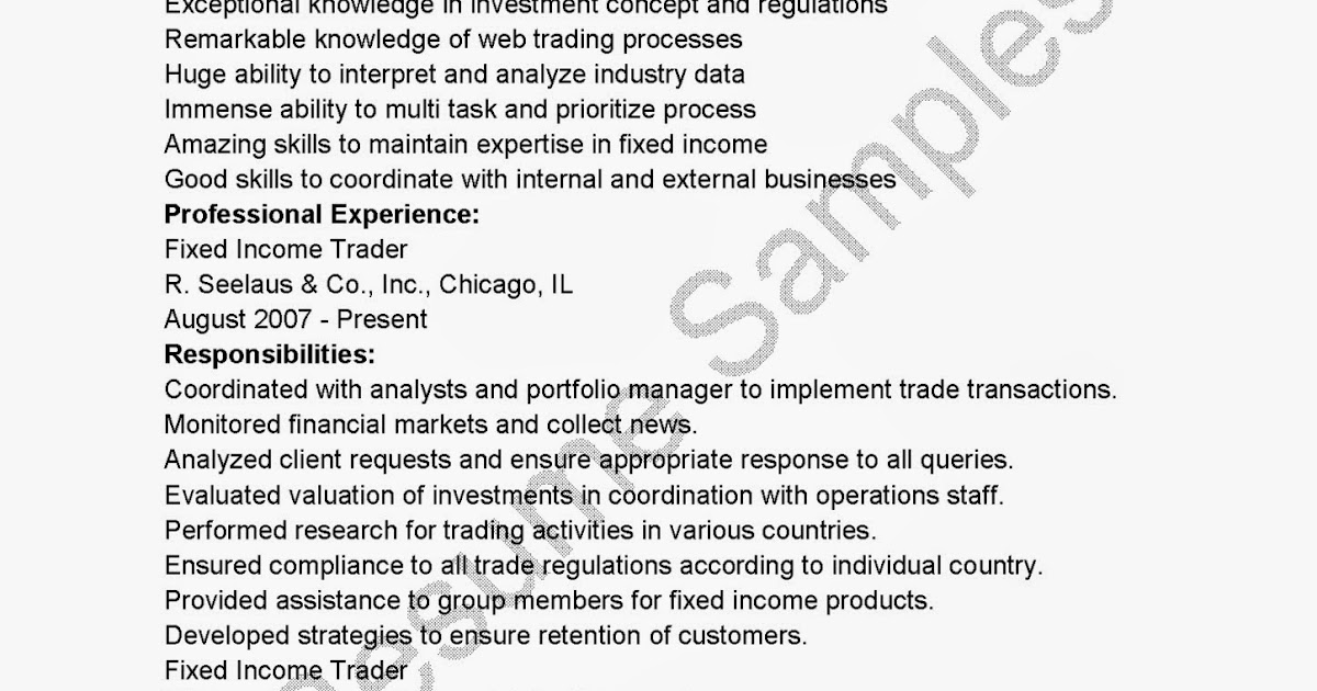 resume samples fixed income trader resume sample fixed income resumes