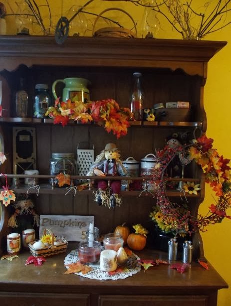 hutch country rustic fall decor primitive decorating dining decorated idea basket mason treasures trunk ashley