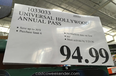 Deal for the Universal Studios Season Pass for 2016 at Costco