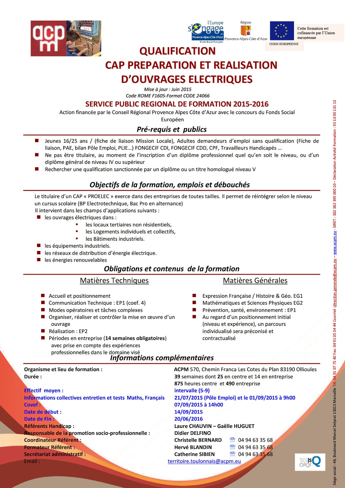 Mission Locale De La Seyne Sur Mer Cap Preparation Et Realisation D Ouvrages Electriques