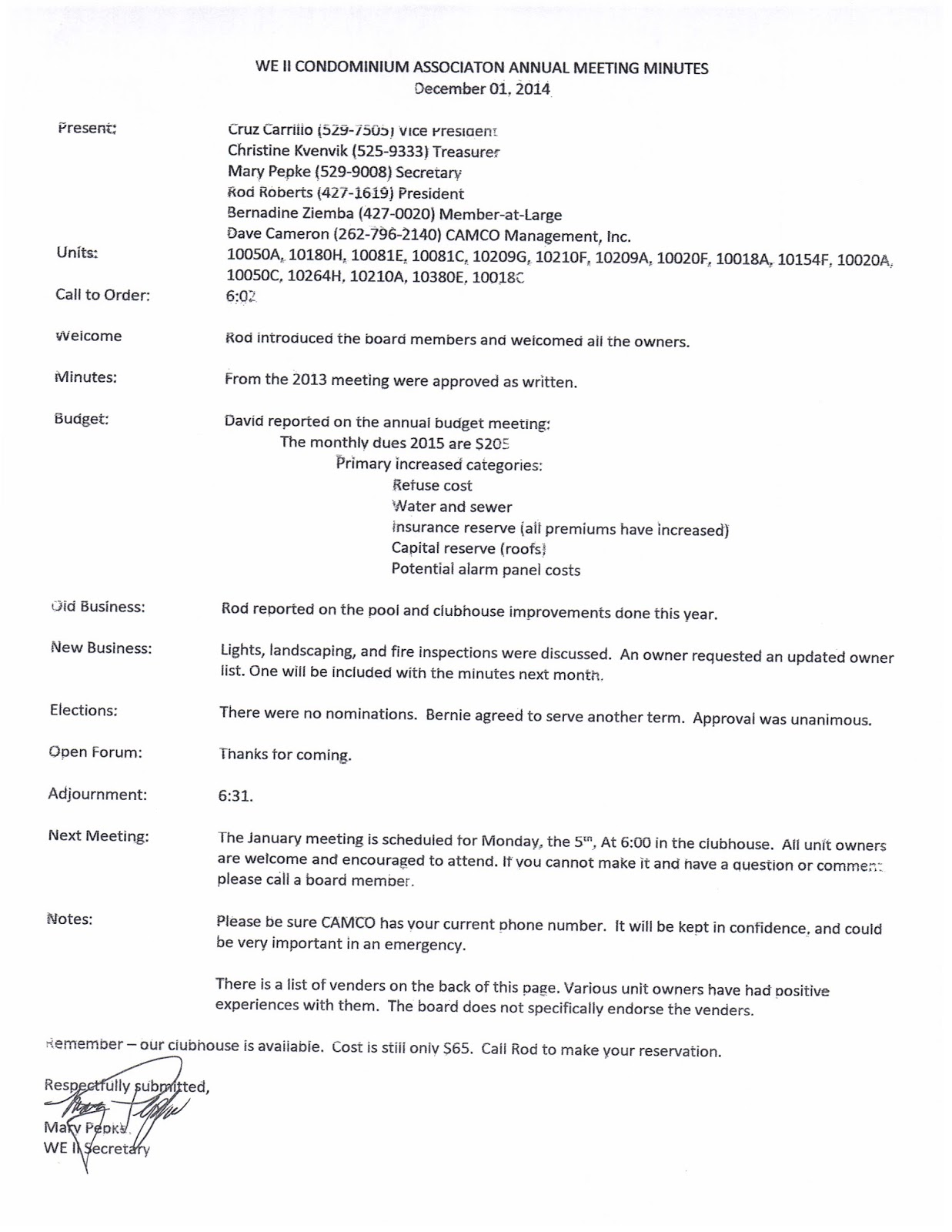 sample hoa meeting minutes