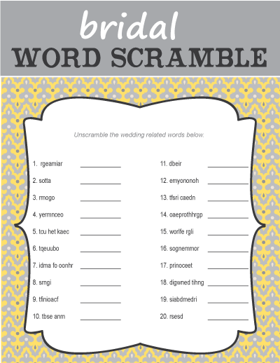 Bridal Shower Games Printable Word Scramble | memorable wedding fun bridal shower games 5 ideas for Bridal Shower Games Printable Word Scramble | memorable wedding fun bridal shower games 5 ideas for