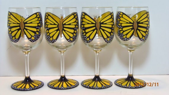 Yellow Monarch Painted Wine Glasses Yellow Monarch Painted Wine Glasses via Kudos Kitchen by Renee