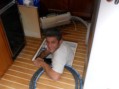 Aaron disappeared into the bilge, but, happily resurfaced!