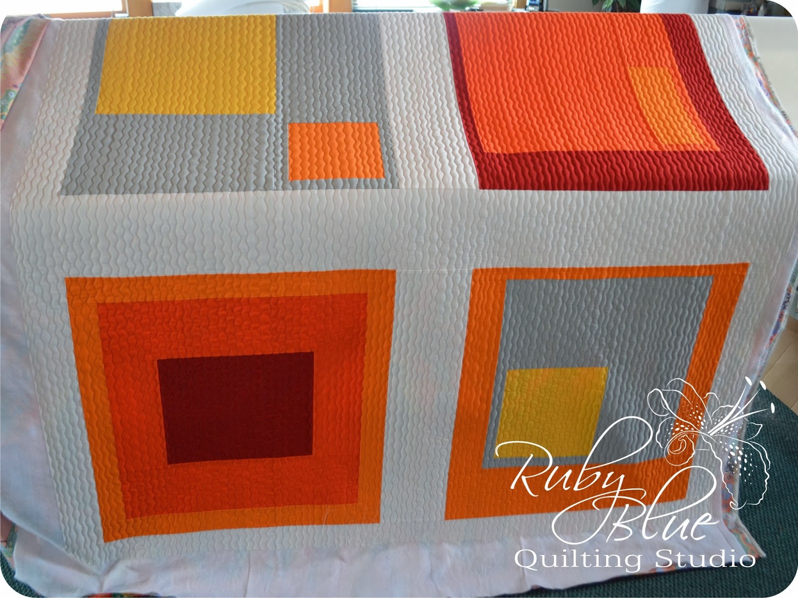 Ruby Blue Quilting Studio Machine Quilting Geometric Quilt