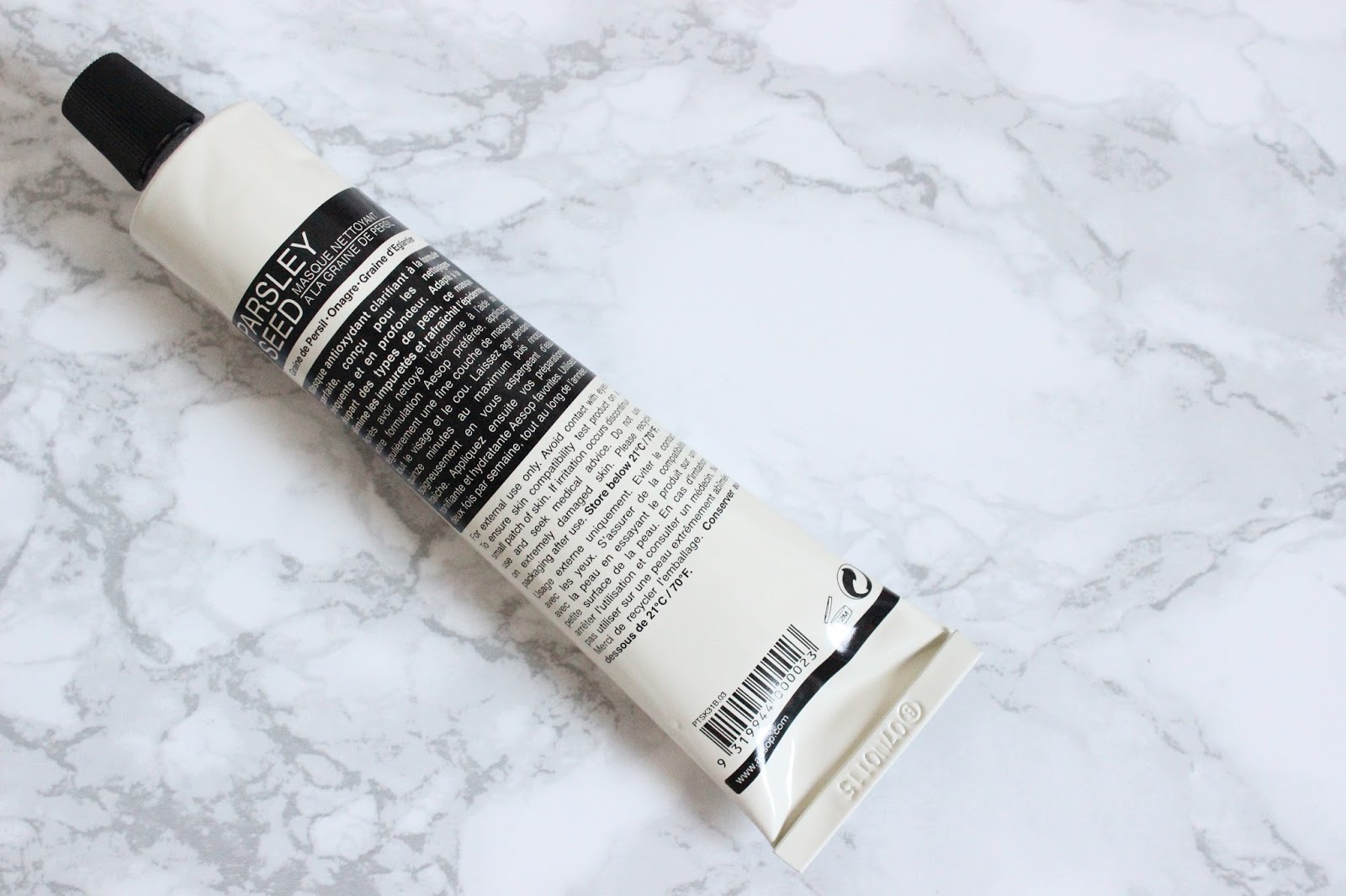 Aesop Parsley Seed Cleansing Masque a little pop of coral.