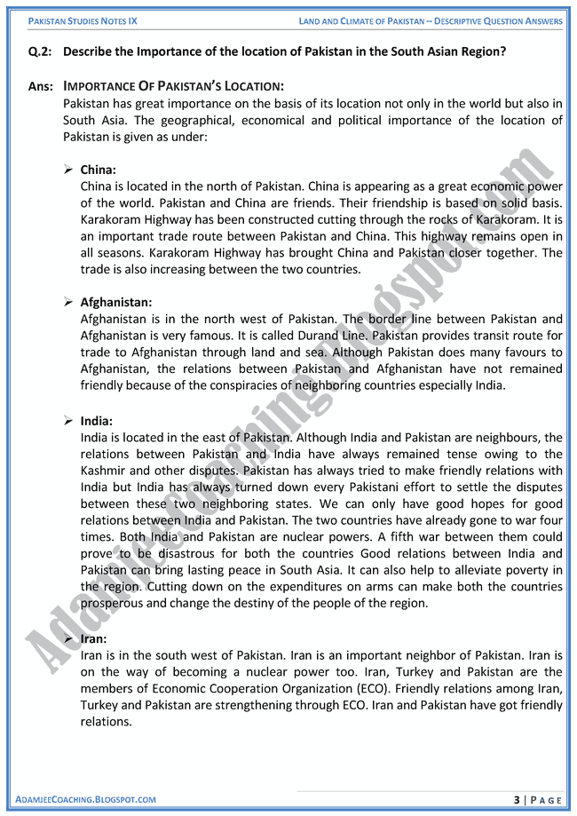 land-and-climate-of-pakistan-descriptive-question-answers-pakistan-studies-ix