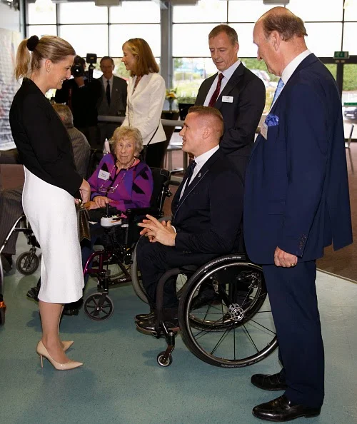 Sophie, Countess of Wessex meets David Weir, winner of six Paralympic gold medals, during a visit to WheelPower at the Stoke Mandeville Stadium 