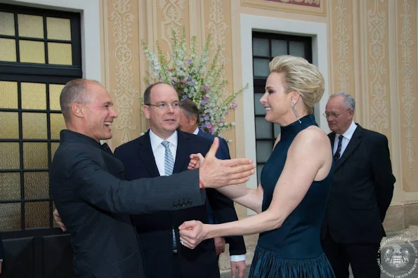 Prince Albert of Monaco and Princess Charlene of Monaco hosted an cocktail party in the Princely Palace courtyard on May 23,2015 in Monaco. 