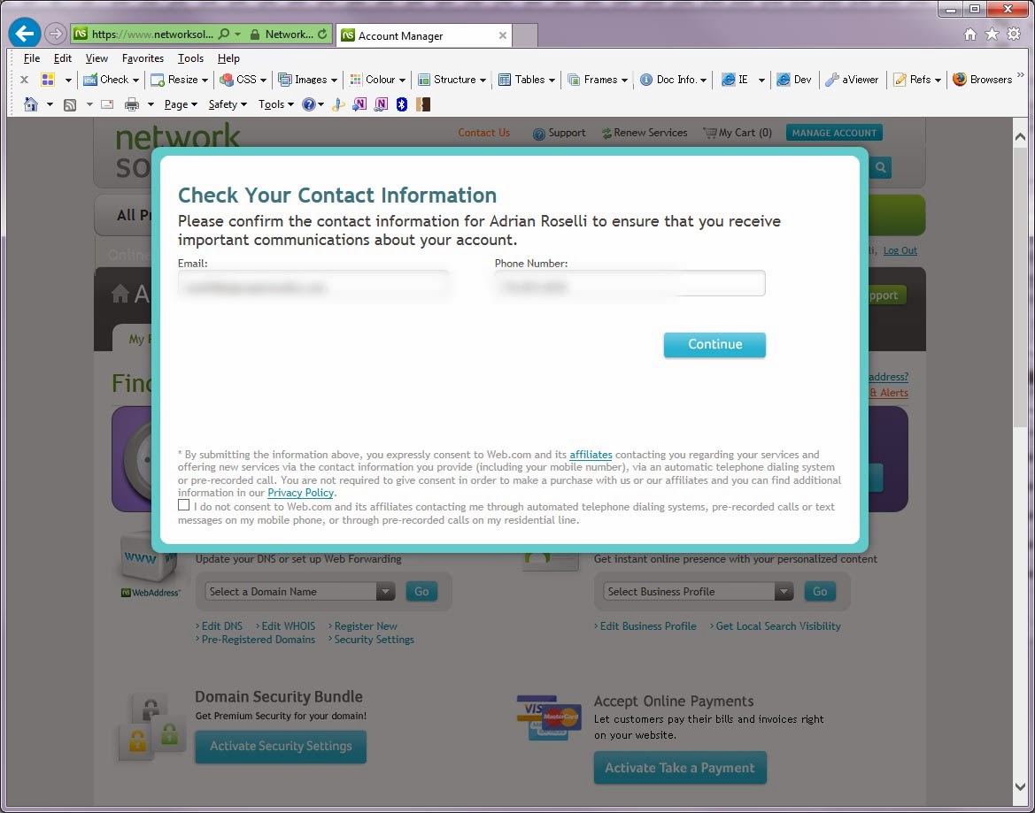 Screenshot of Network Solutions login flow.