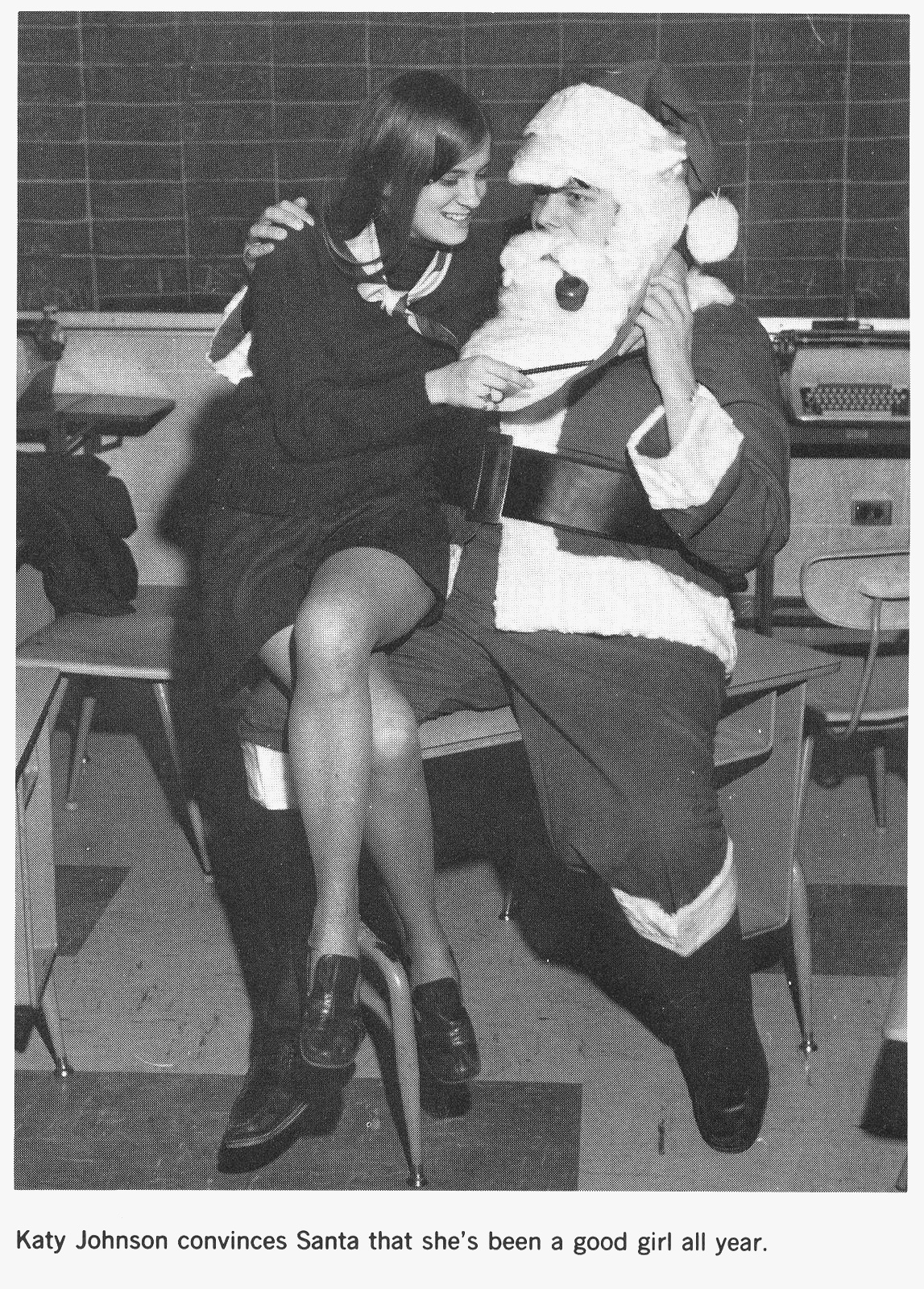 Black & White Photos of Santa Claus with Girls in Mini Skirts in the