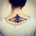 Majestic 3D butterfly tattoo on back neck