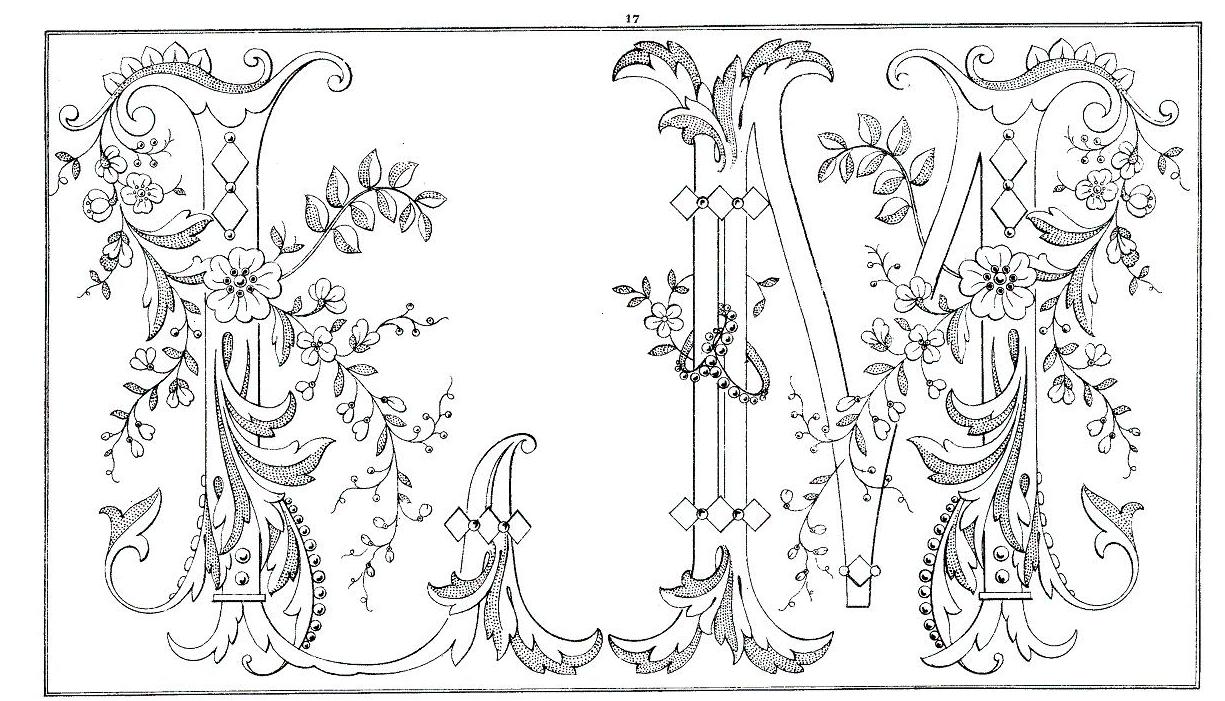 vintage ornate letters L, M