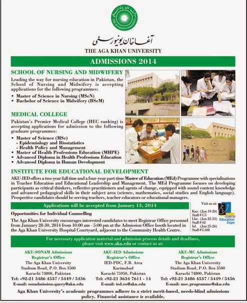 AKU Aga Khan University Karachi Admissions 2014